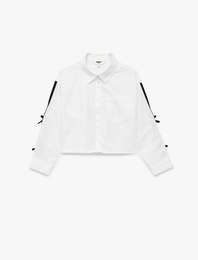 Pamuklu Fiyonk Detaylı Uzun Kollu Klasik Yaka Poplin Crop Gömlek