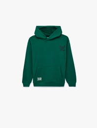 Kartal Baskılı Kanguru Cepli Uzun Kollu Oversize Kapşonlu Sweatshirt