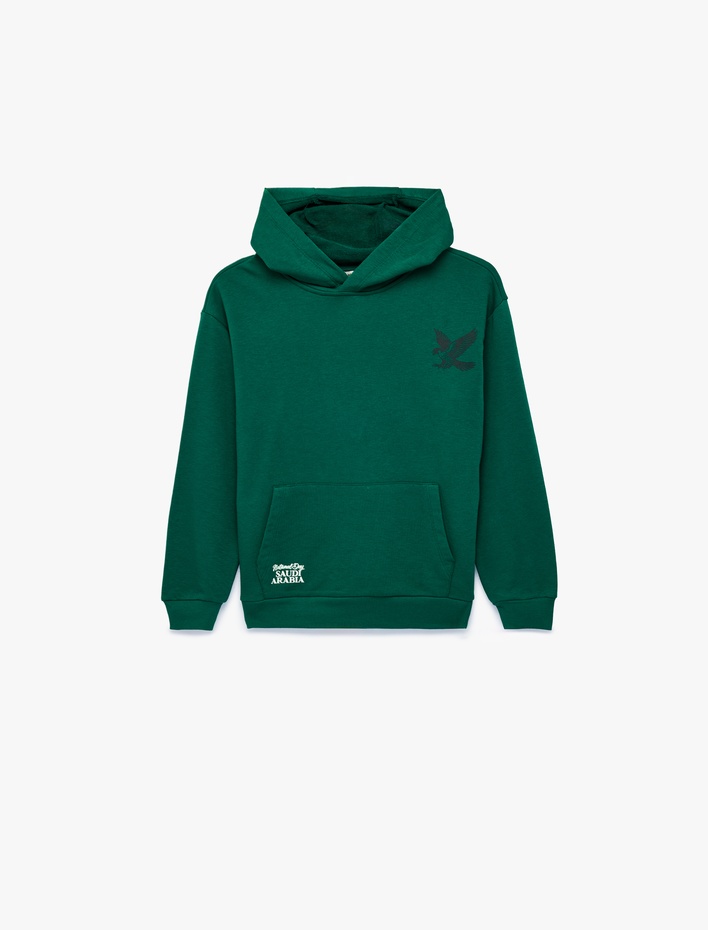 Erkek Çocuk Kartal Baskılı Kanguru Cepli Uzun Kollu Oversize Kapşonlu Sweatshirt