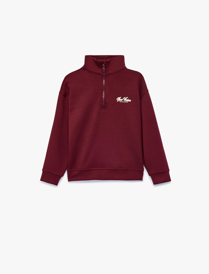 Kız Çocuk Baskılı Viskon Karışımlı Uzun Kollu Fermuarlı Yaka Sweatshirt