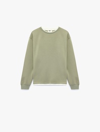 Viskon Karışımlı Bisiklet Yaka Uzun Kollu Sweatshirt