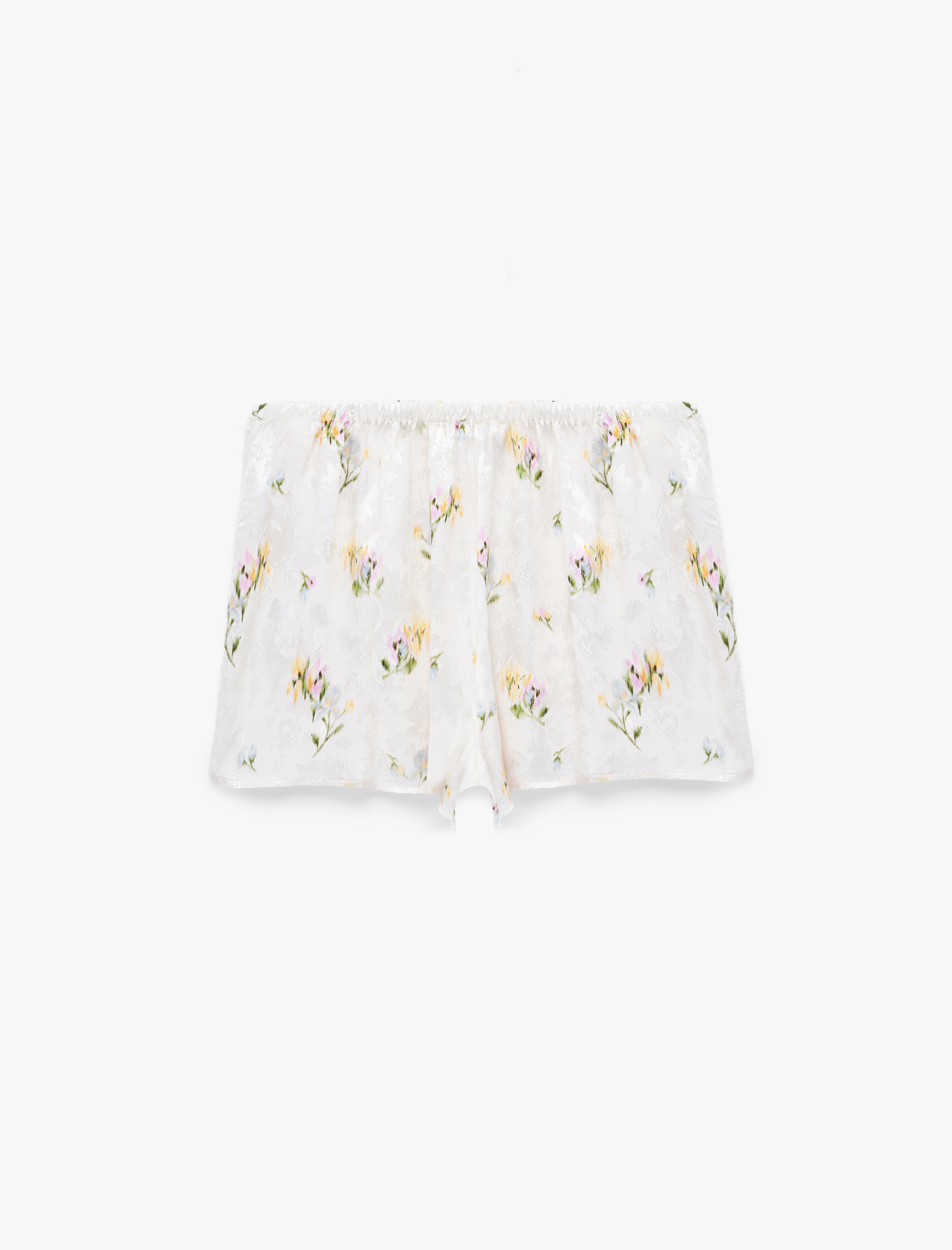   Rahat Kalıp Dantel Detaylı Viskon Kumaş Çiçekli Saten Şort Pijama Altı