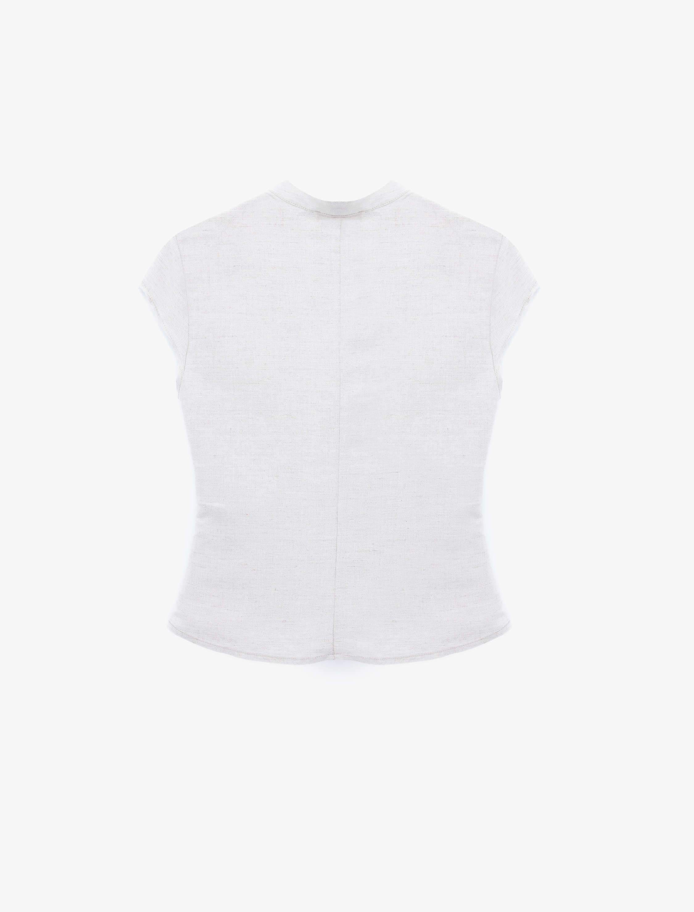   Damla Pencere Detaylı Mandarin Qipao Yaka Kısa Kollu Keten Bluz