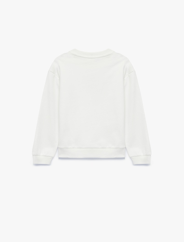 Kız Çocuk Kedi Baskılı Bisiklet Yaka Uzun Kollu Şardonlu Pamuklu Sweatshirt