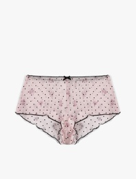 Fiyonk Detaylı Çiçek Desenli Puantiyeli Mini Şort Pijama Altı