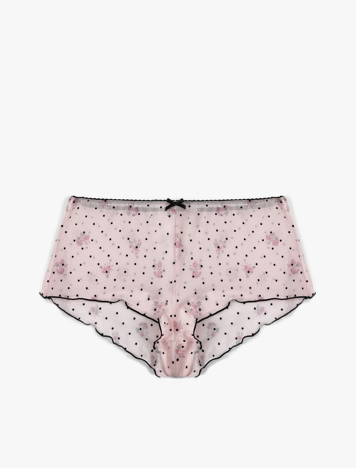  Fiyonk Detaylı Çiçek Desenli Puantiyeli Mini Şort Pijama Altı