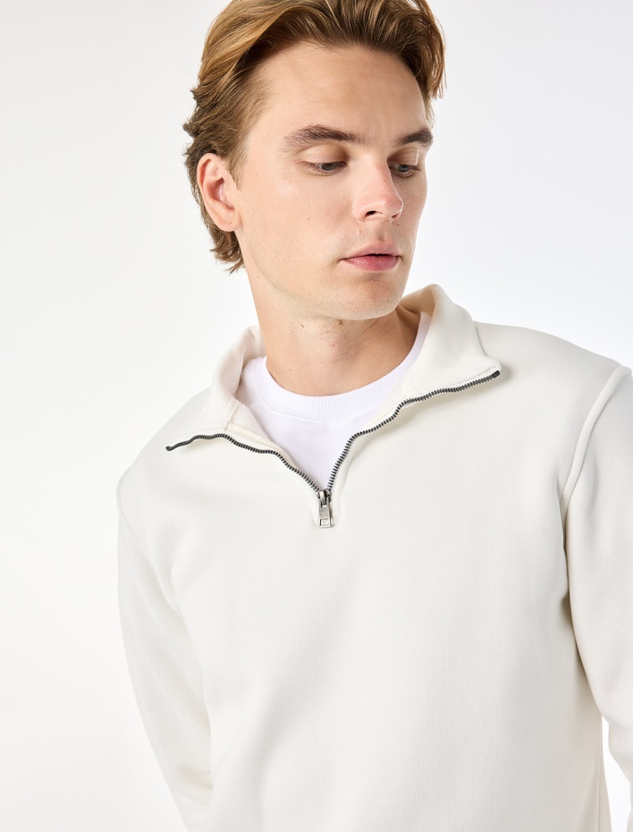  Şardonlu Regular Fit Uzun Kollu Fermuarlı Yaka Sweatshirt