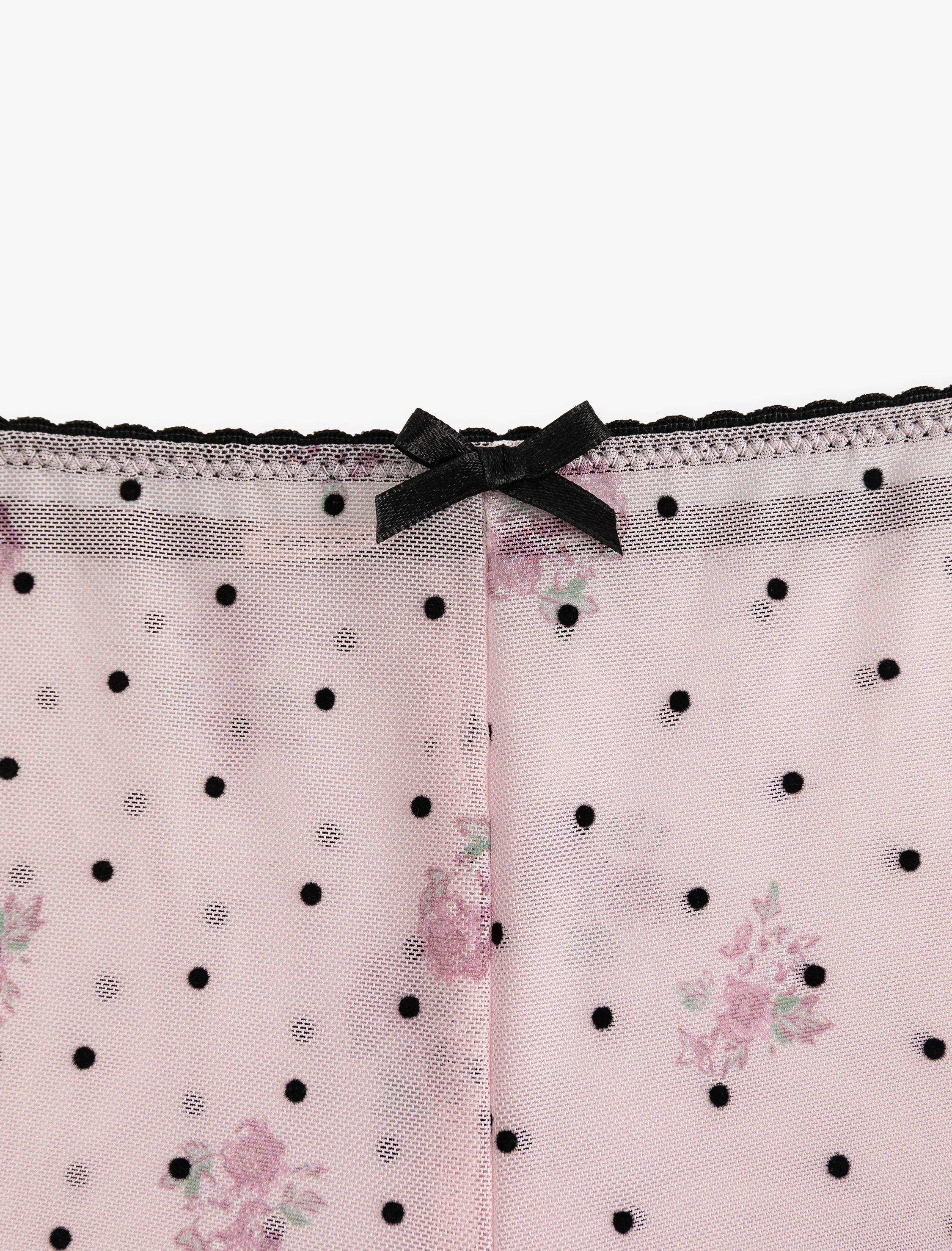   Fiyonk Detaylı Çiçek Desenli Puantiyeli Mini Şort Pijama Altı