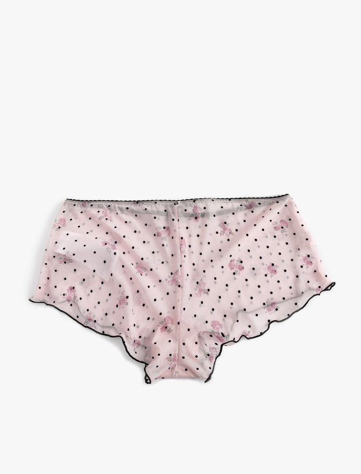  Fiyonk Detaylı Çiçek Desenli Puantiyeli Mini Şort Pijama Altı