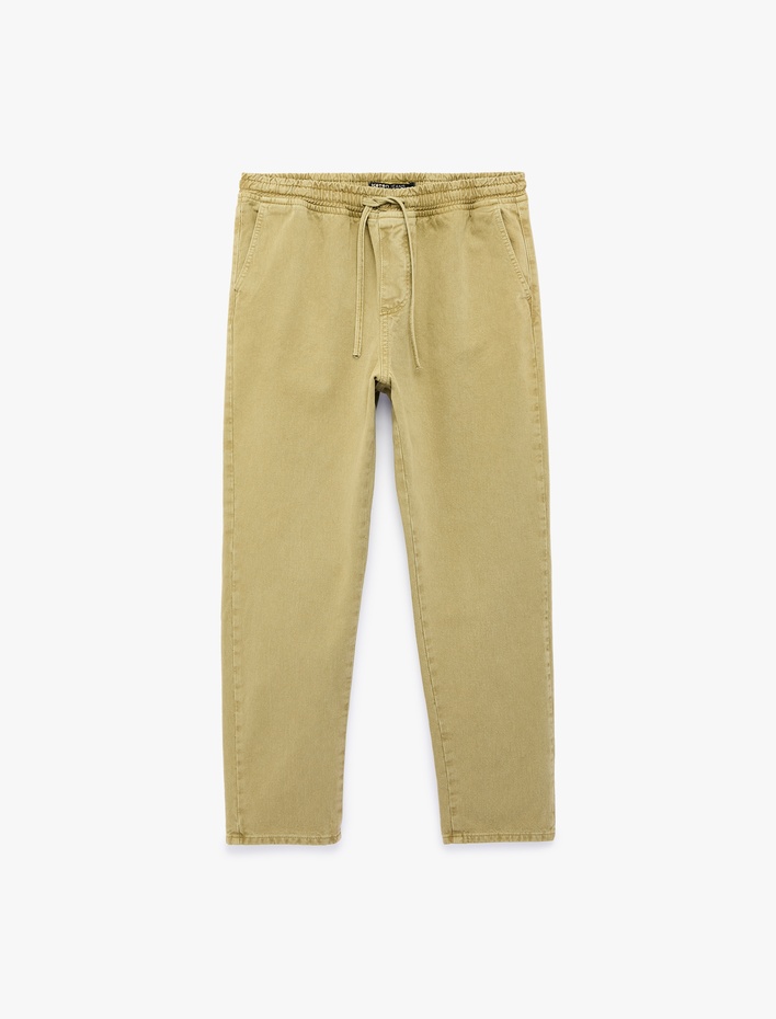  Regular Fit Pamuklu Beli Bağcıklı Jean Pantolon