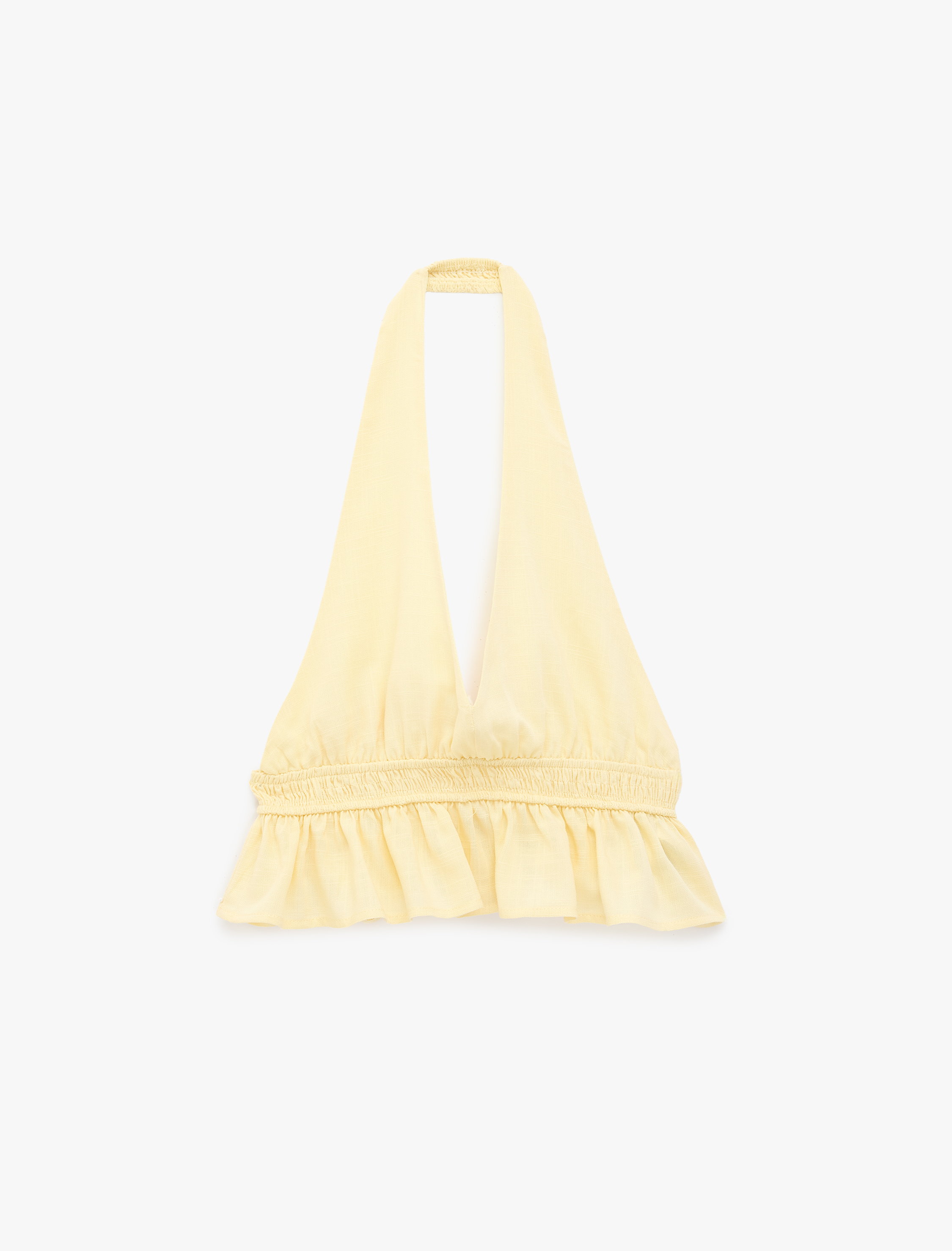   Rahat Kalıp Halter Yaka Kolsuz Fırfırlı Sırt Detaylı Crop Bluz