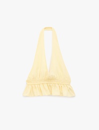 Rahat Kalıp Halter Yaka Kolsuz Fırfırlı Sırt Detaylı Crop Bluz
