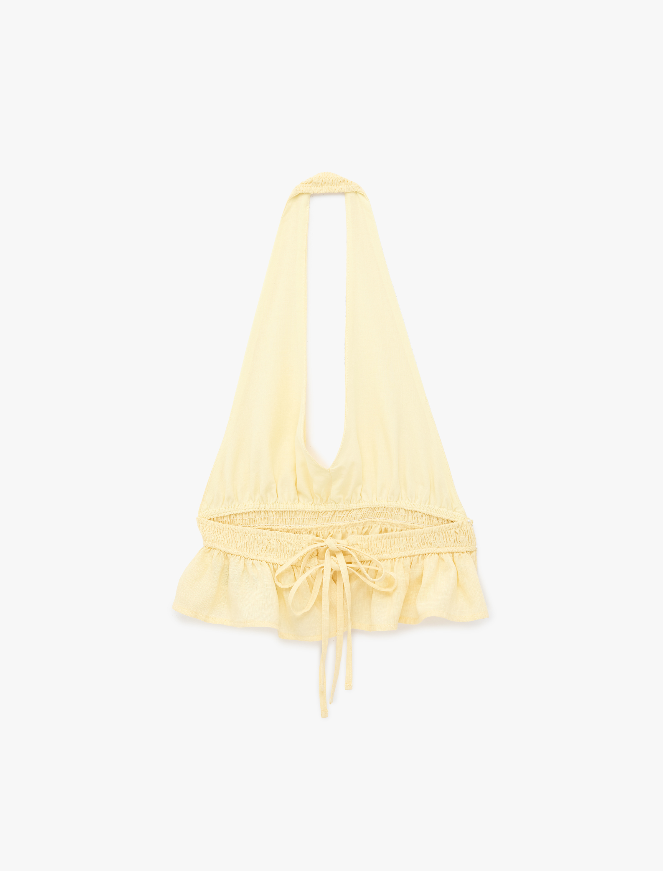   Rahat Kalıp Halter Yaka Kolsuz Fırfırlı Sırt Detaylı Crop Bluz