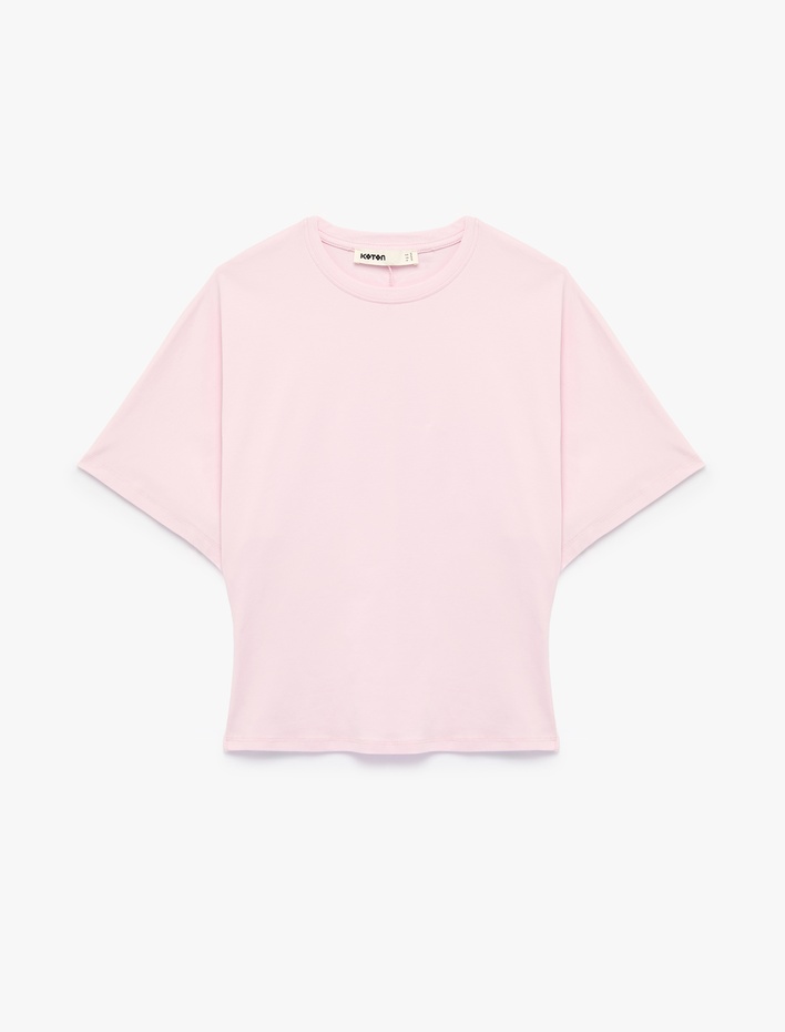  Pamuklu Slim Fit Yarasa Kol Bisiklet Yaka Tişört