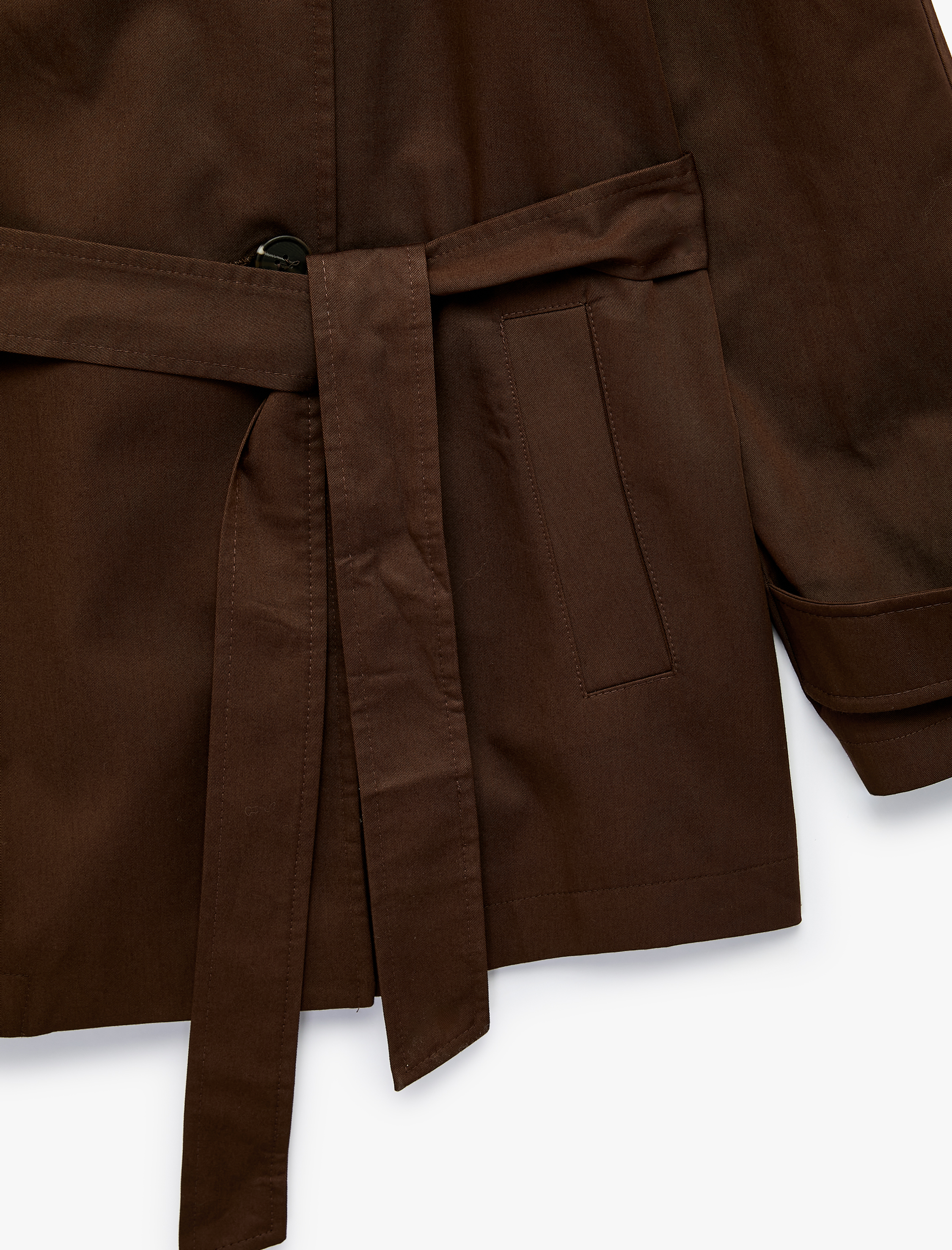   Pamuklu Reglan Uzun Kollu Düğmeli Kemerli Gabardin Dik Yaka Trençkot