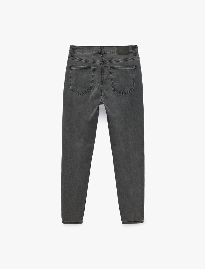  Pamuklu Normal Bel Dar Paça Cepli Skinny Push Up Denim Pantolon - Skinny Push Up Fit Jean