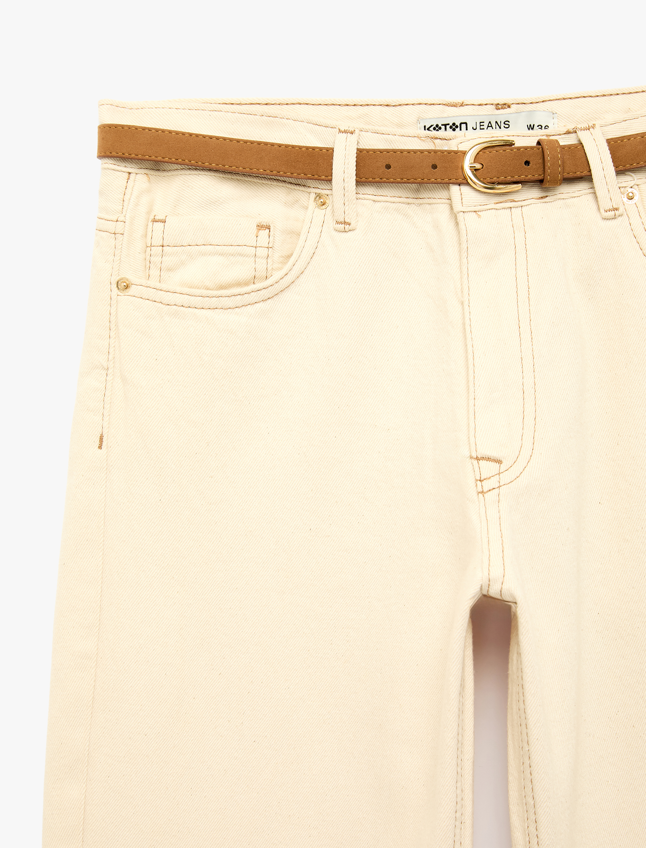   Pamuklu Kemerli Cepli Normal Bel Uzun Düz Paça Pantolon - Straight Fit Jean