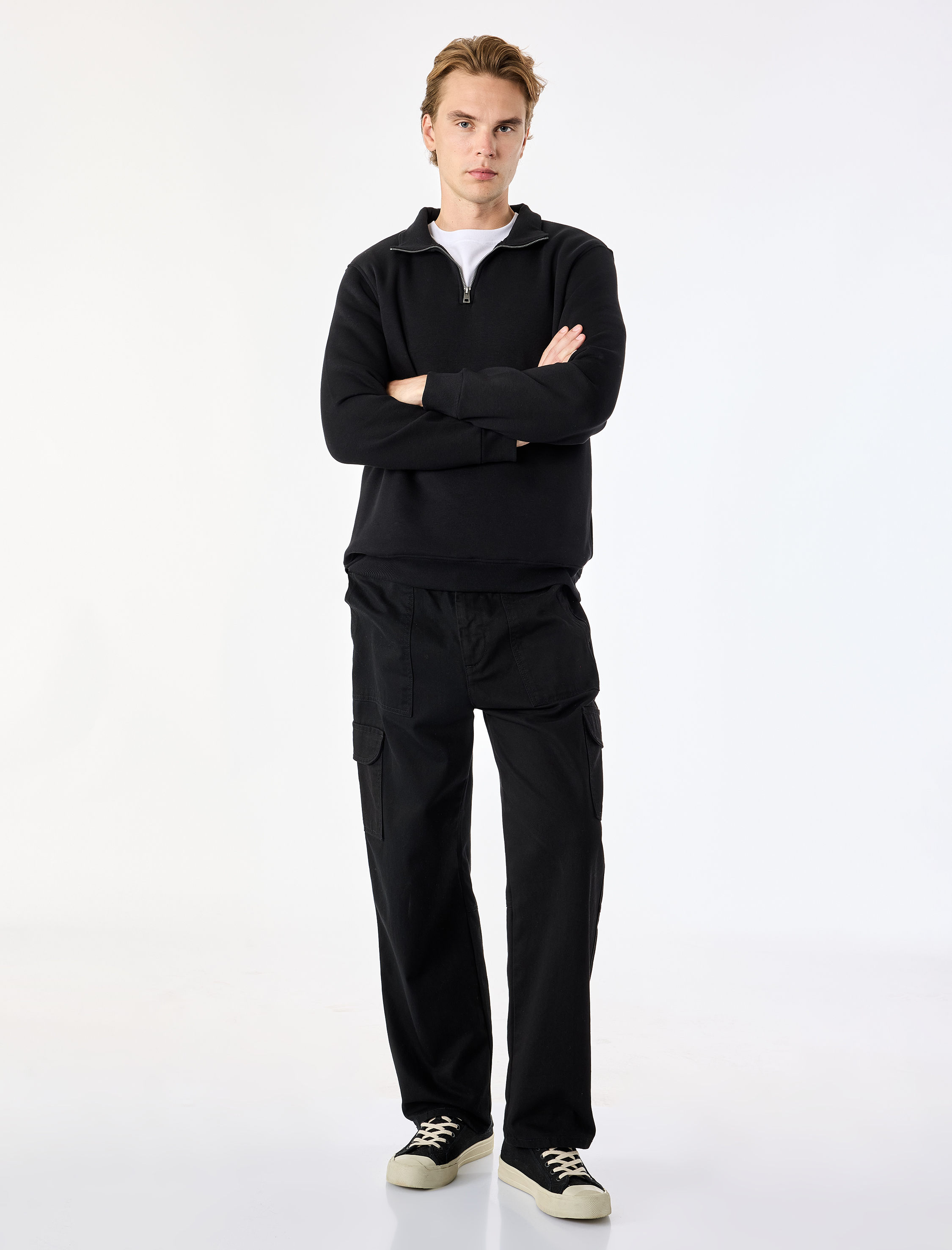   Şardonlu Regular Fit Uzun Kollu Fermuarlı Yaka Sweatshirt