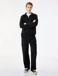 Şardonlu Regular Fit Uzun Kollu Fermuarlı Yaka Sweatshirt