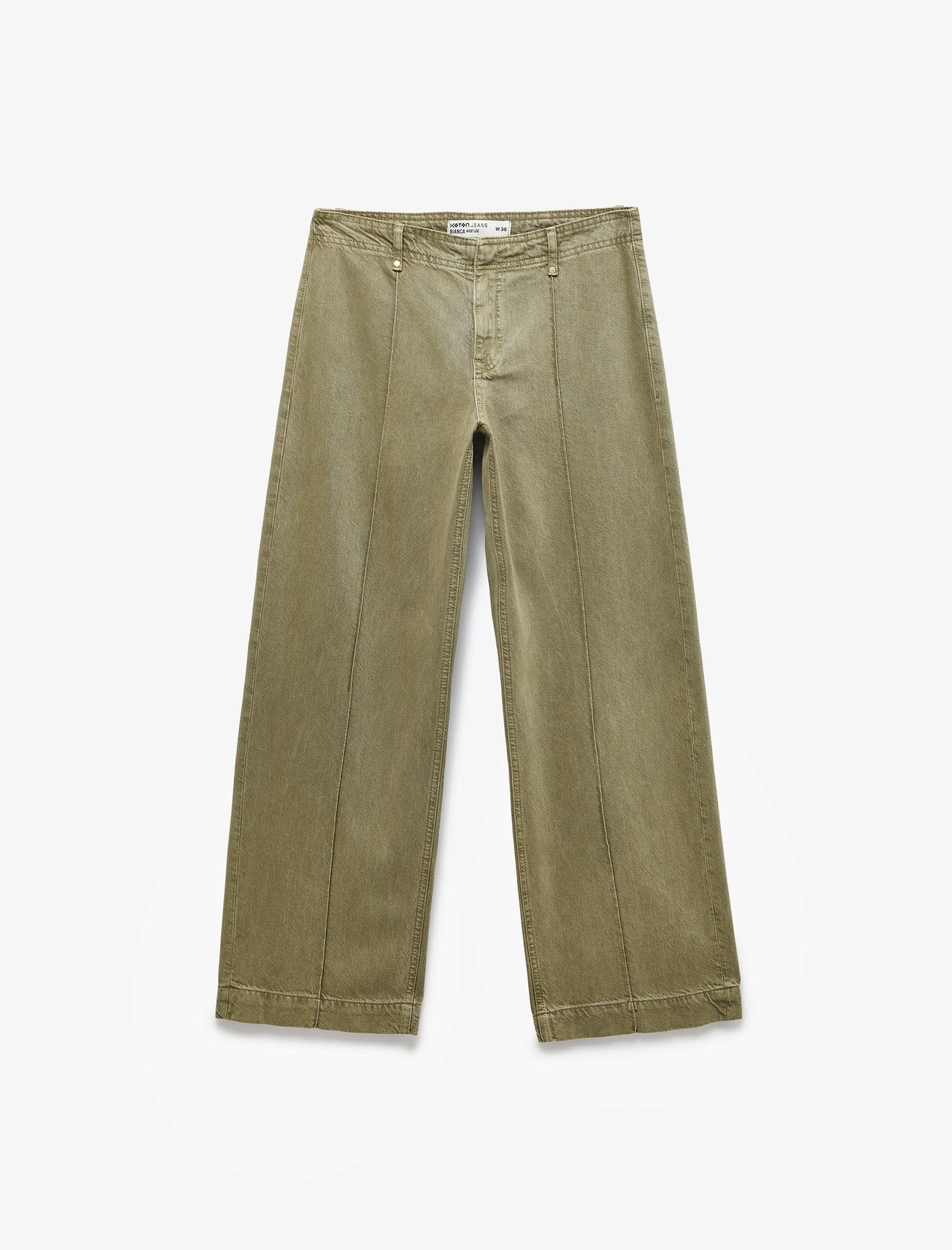   Standart Bel Regular Fit Düğmeli Nervürlü Düz Paça Pantolon - Culotte Jeans