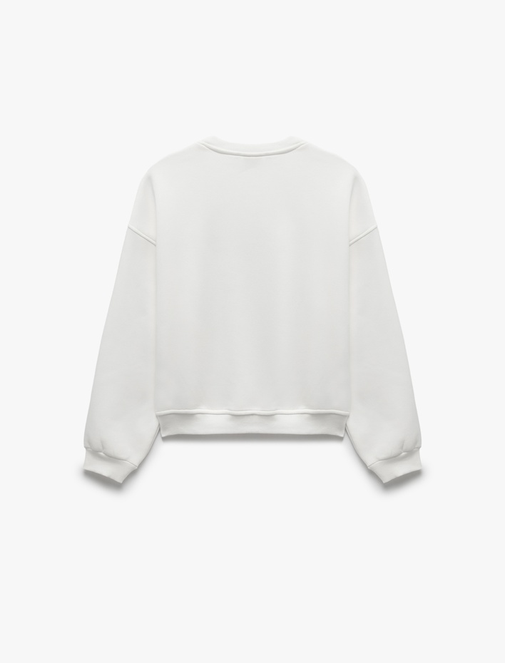  Stitch Lisanslı Baskılı Rahat Kalıp Şardonlu Bisiklet Yaka Uzun Kollu Sweatshirt