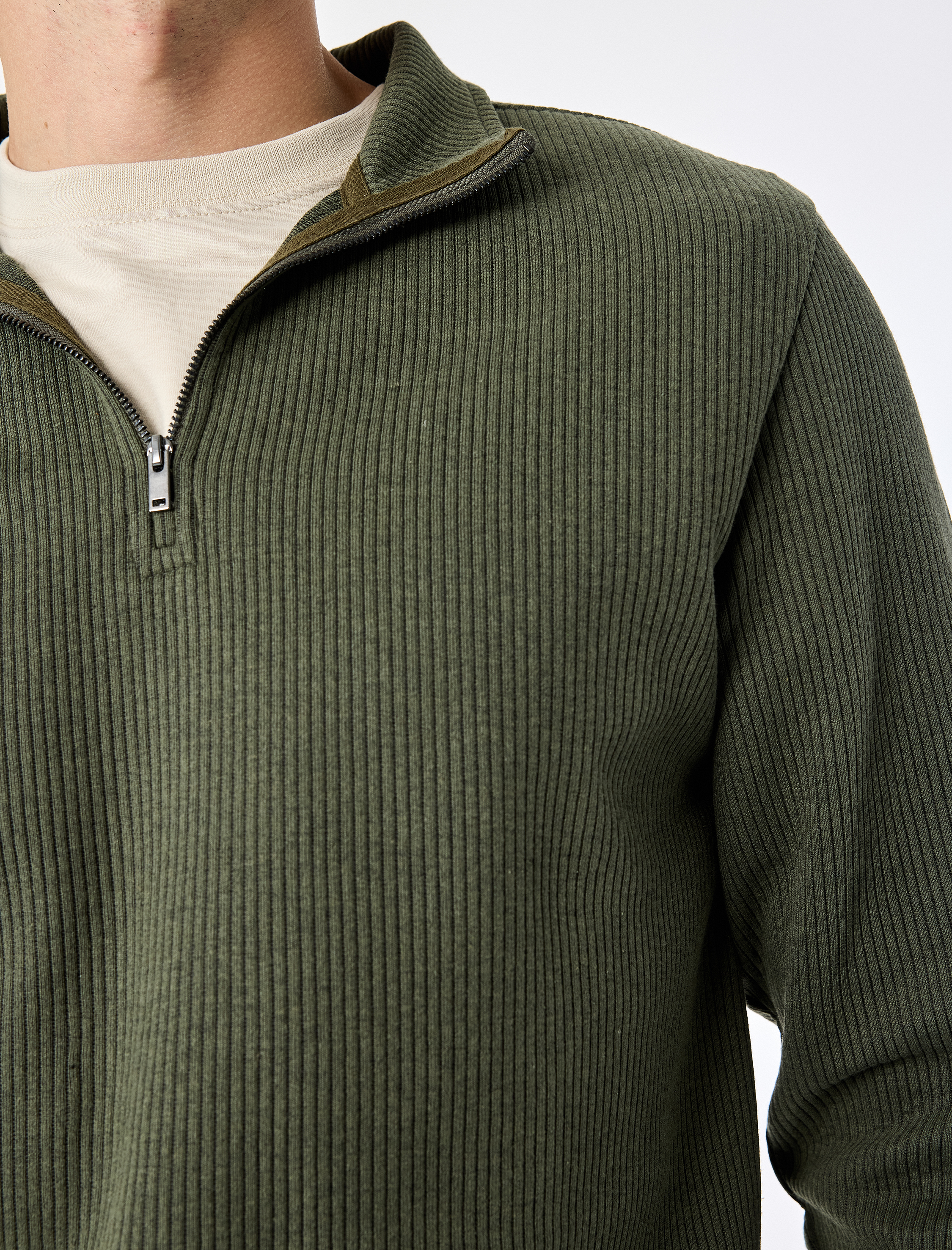   Regular Fit Uzun Kollu Fermuar Detaylı Dik Yaka Sweatshirt