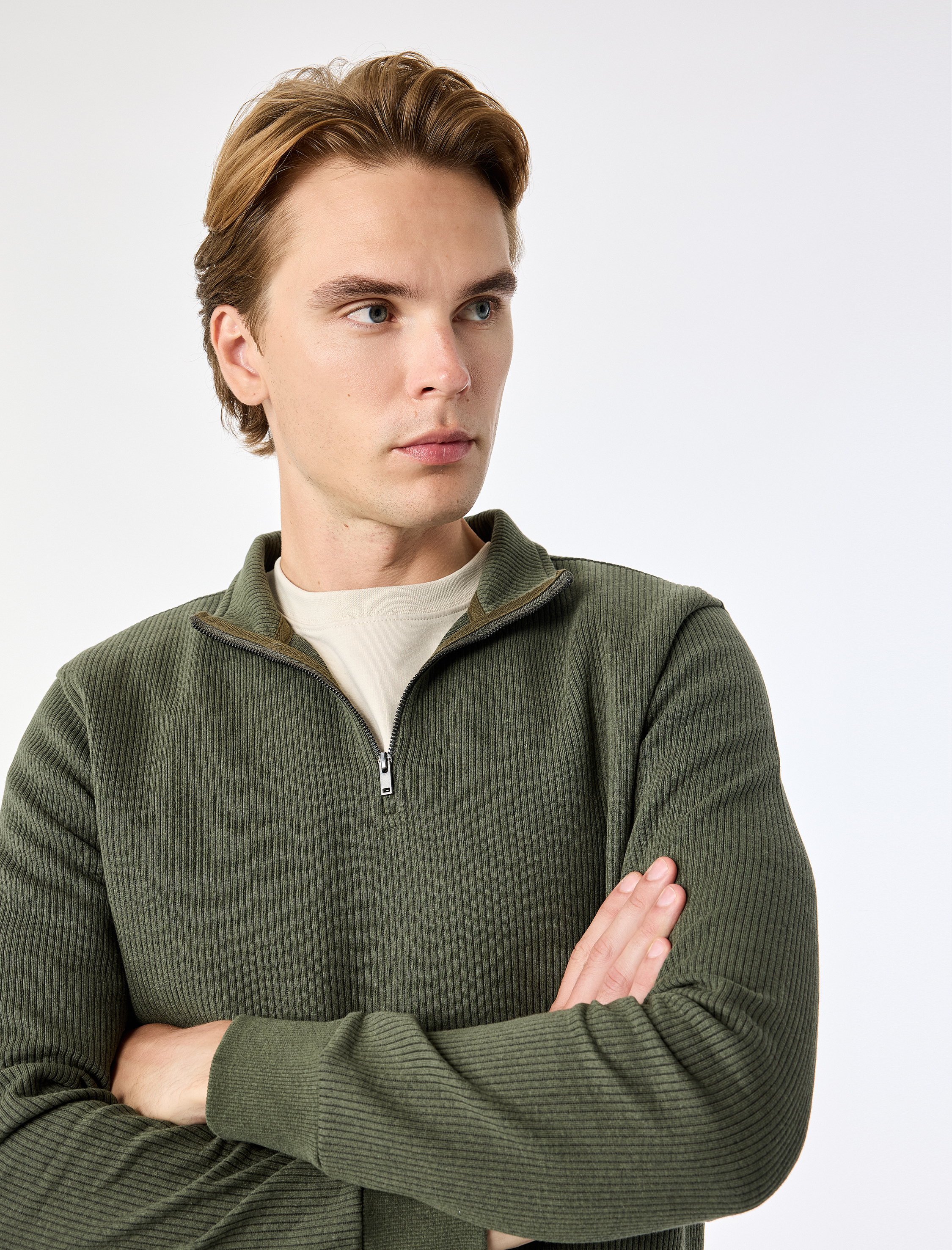   Regular Fit Uzun Kollu Fermuar Detaylı Dik Yaka Sweatshirt
