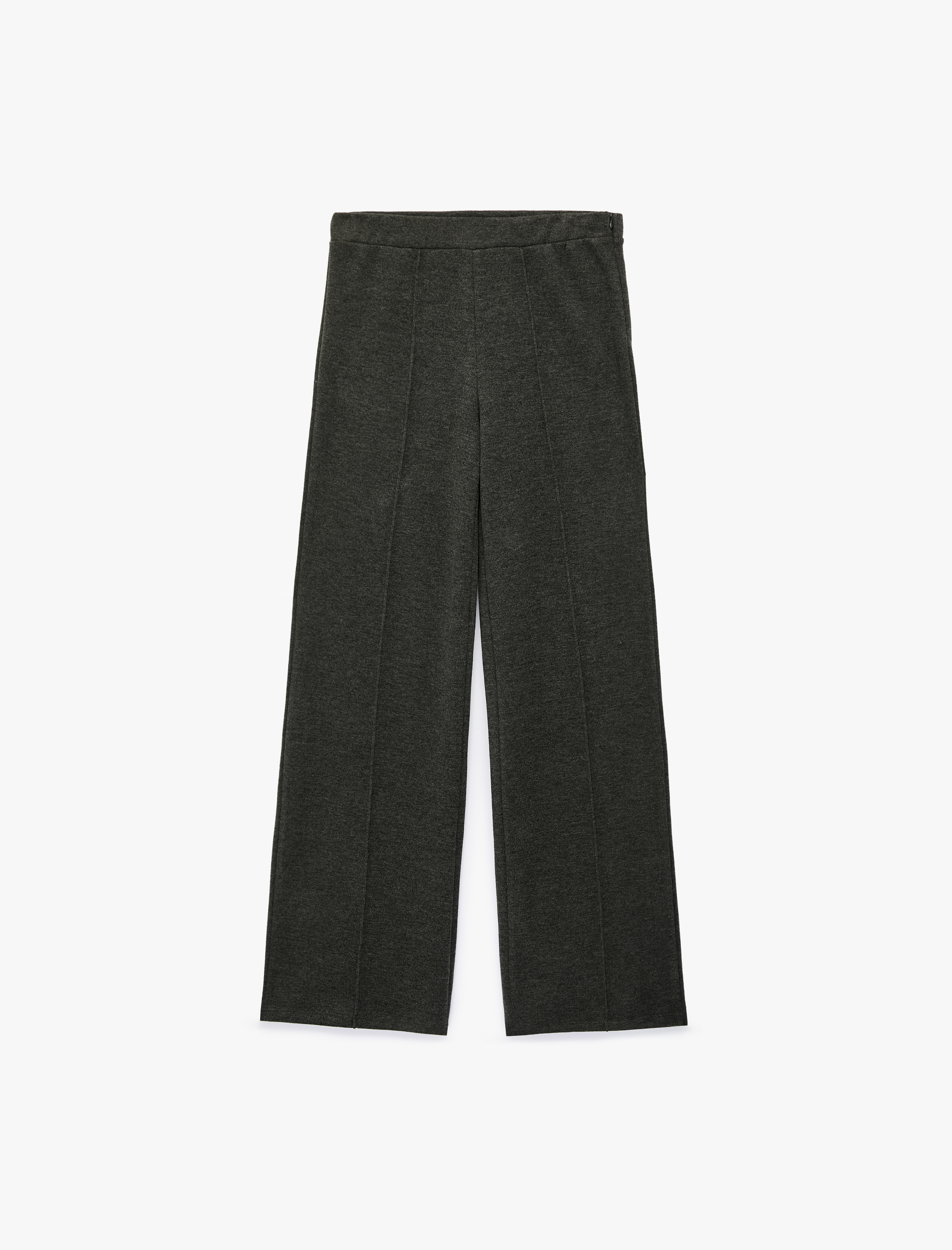   Rahat Kalıp Beli Lastikli Nervürlü Uzun Geniş Paça Pantolon
