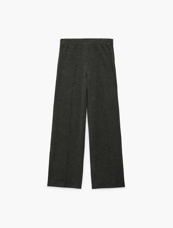  Rahat Kalıp Beli Lastikli Nervürlü Uzun Geniş Paça Pantolon