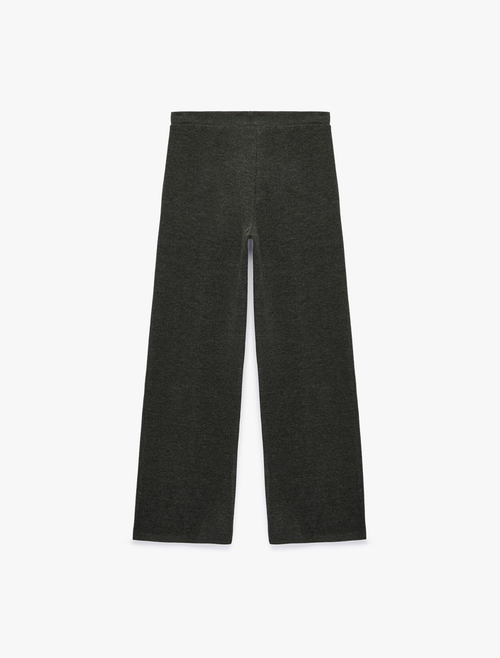  Rahat Kalıp Beli Lastikli Nervürlü Uzun Geniş Paça Pantolon