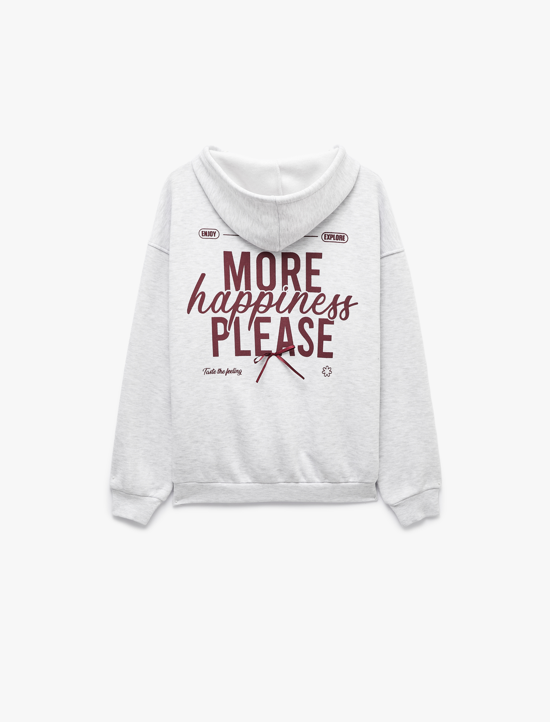   Şardonlu Rahat Kalıp Kanguru Cepli Kapüşonlu Fermuarlı Fiyonk Baskılı Sweatshirt