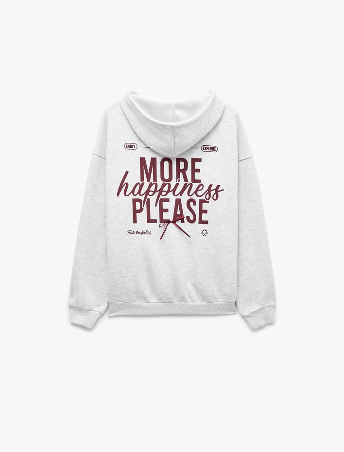  Şardonlu Rahat Kalıp Kanguru Cepli Kapüşonlu Fermuarlı Fiyonk Baskılı Sweatshirt