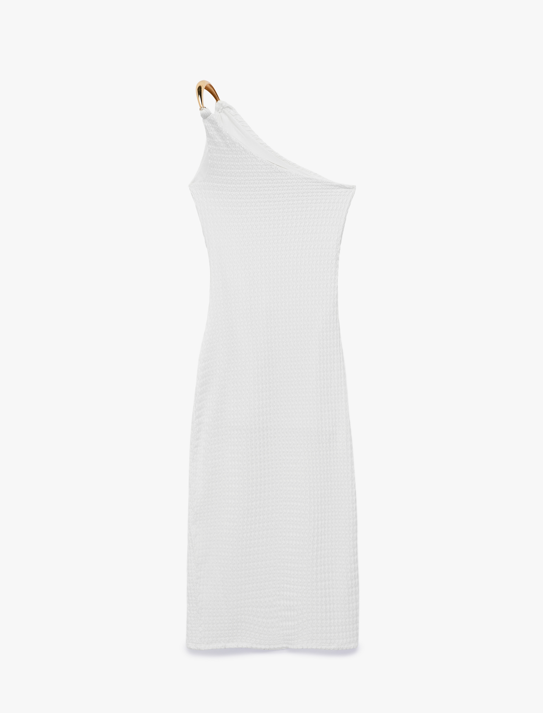   Koton X Sibil Çetinkaya - Bürümcük Kumaş Asimetrik Yaka Aksesuarlı Tek Omuz Bodycon Elbise