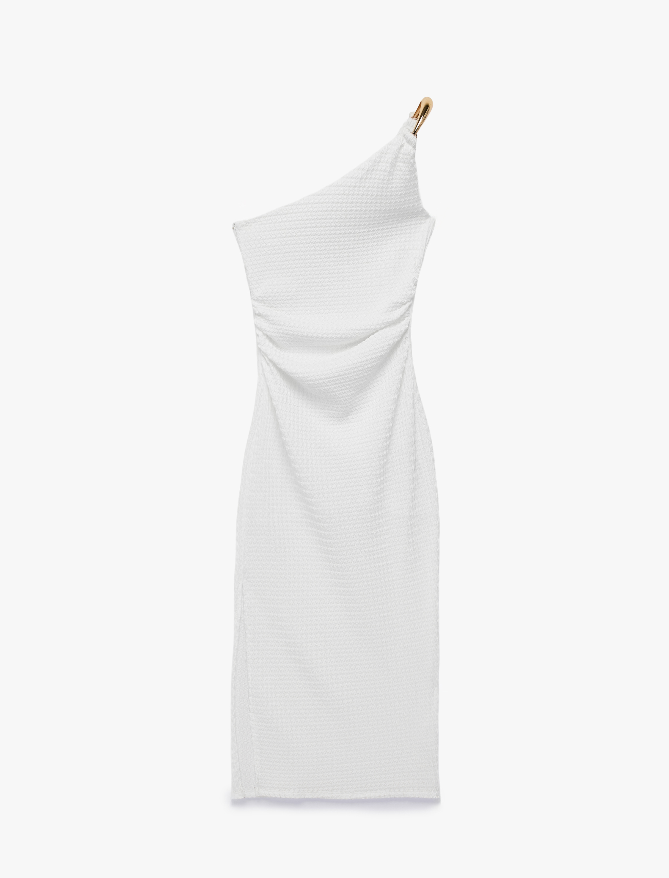   Koton X Sibil Çetinkaya - Bürümcük Kumaş Asimetrik Yaka Aksesuarlı Tek Omuz Bodycon Elbise