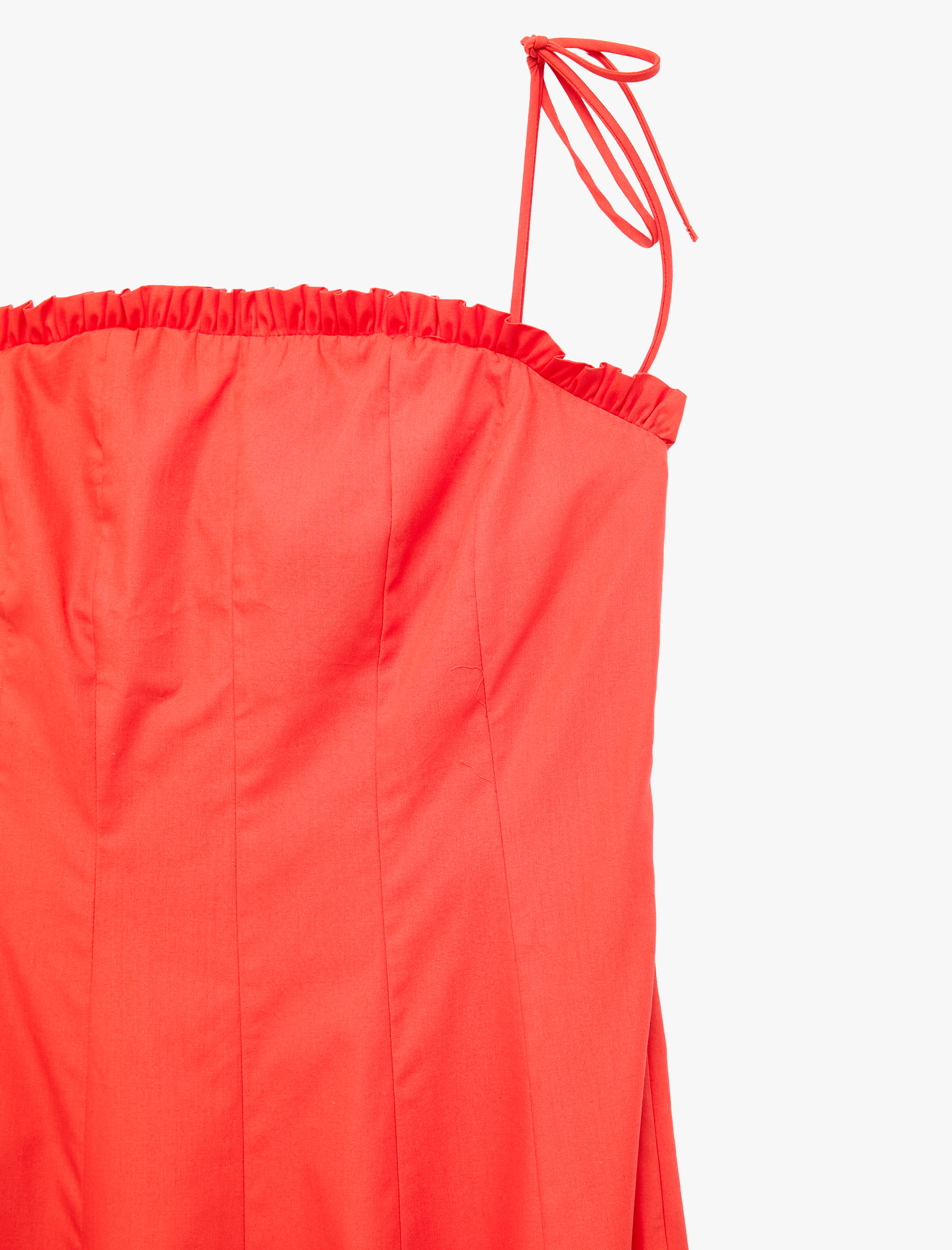   Slim Fit Pamuklu Bağlamalı Fırfırlı İp Askılı Midi Poplin Elbise