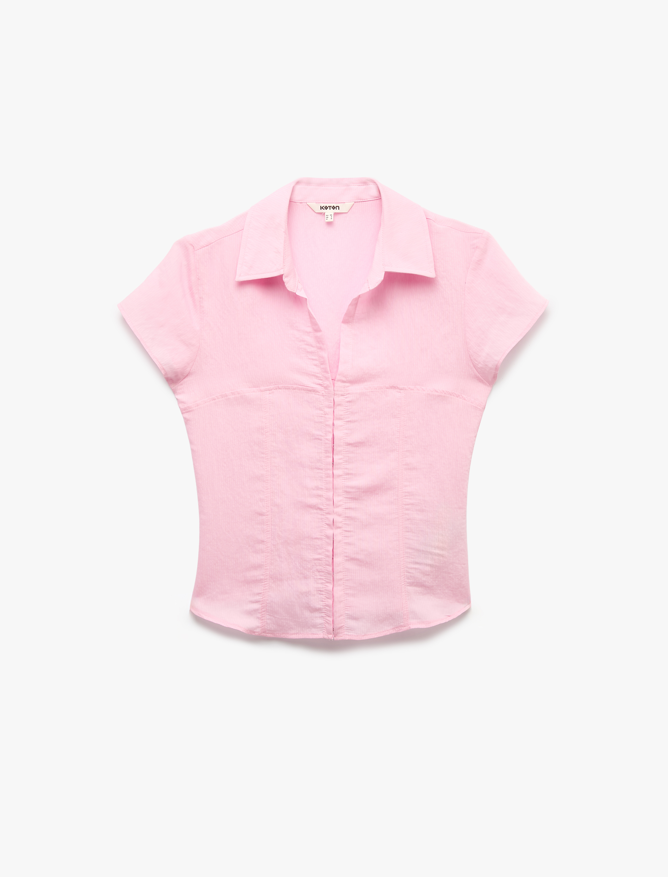   Viskon Slim Fit Kaçık Yaka Kısa Kollu Korse Detaylı Gömlek