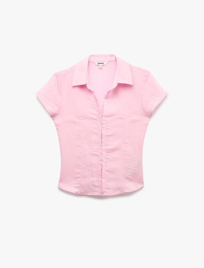  Viskon Modal Kumaş Slim Fit Kısa Kollu Korse Detaylı Gömlek