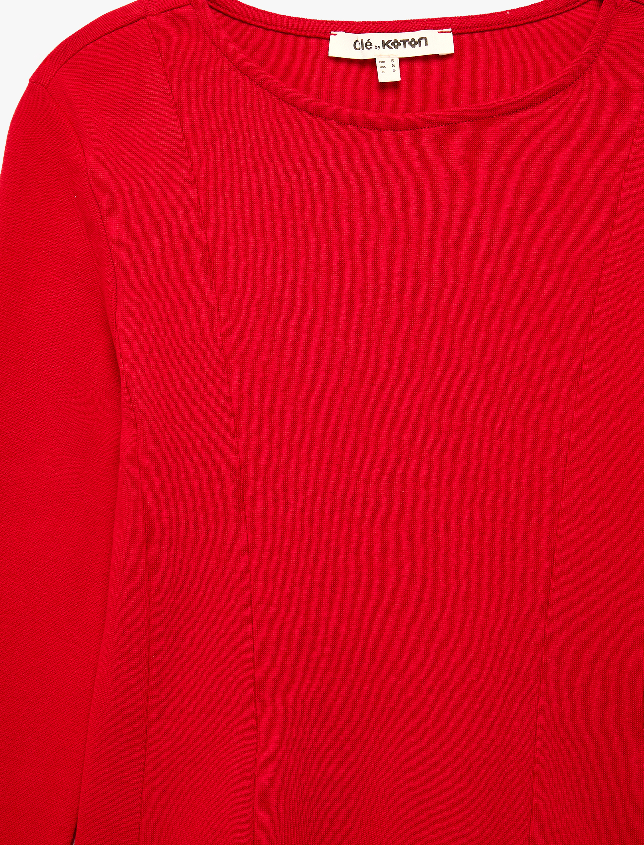   Pamuklu Slim Fit Korse Detaylı Kayık Yaka Uzun Kollu Tişört