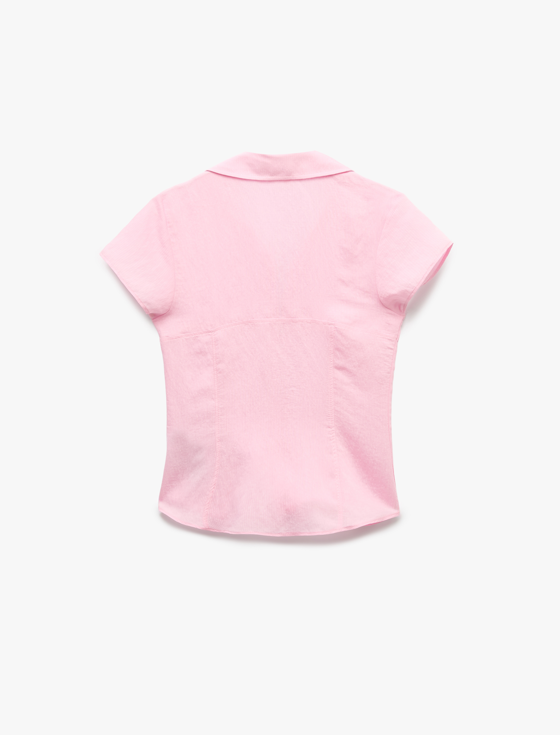   Viskon Slim Fit Kaçık Yaka Kısa Kollu Korse Detaylı Gömlek