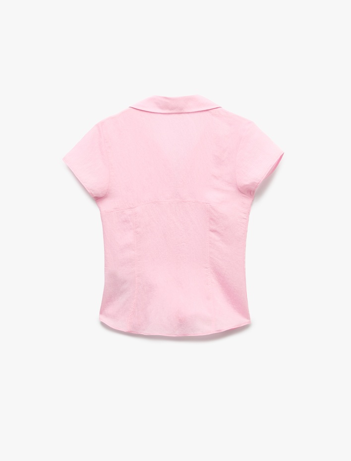  Viskon Modal Kumaş Slim Fit Kısa Kollu Korse Detaylı Gömlek
