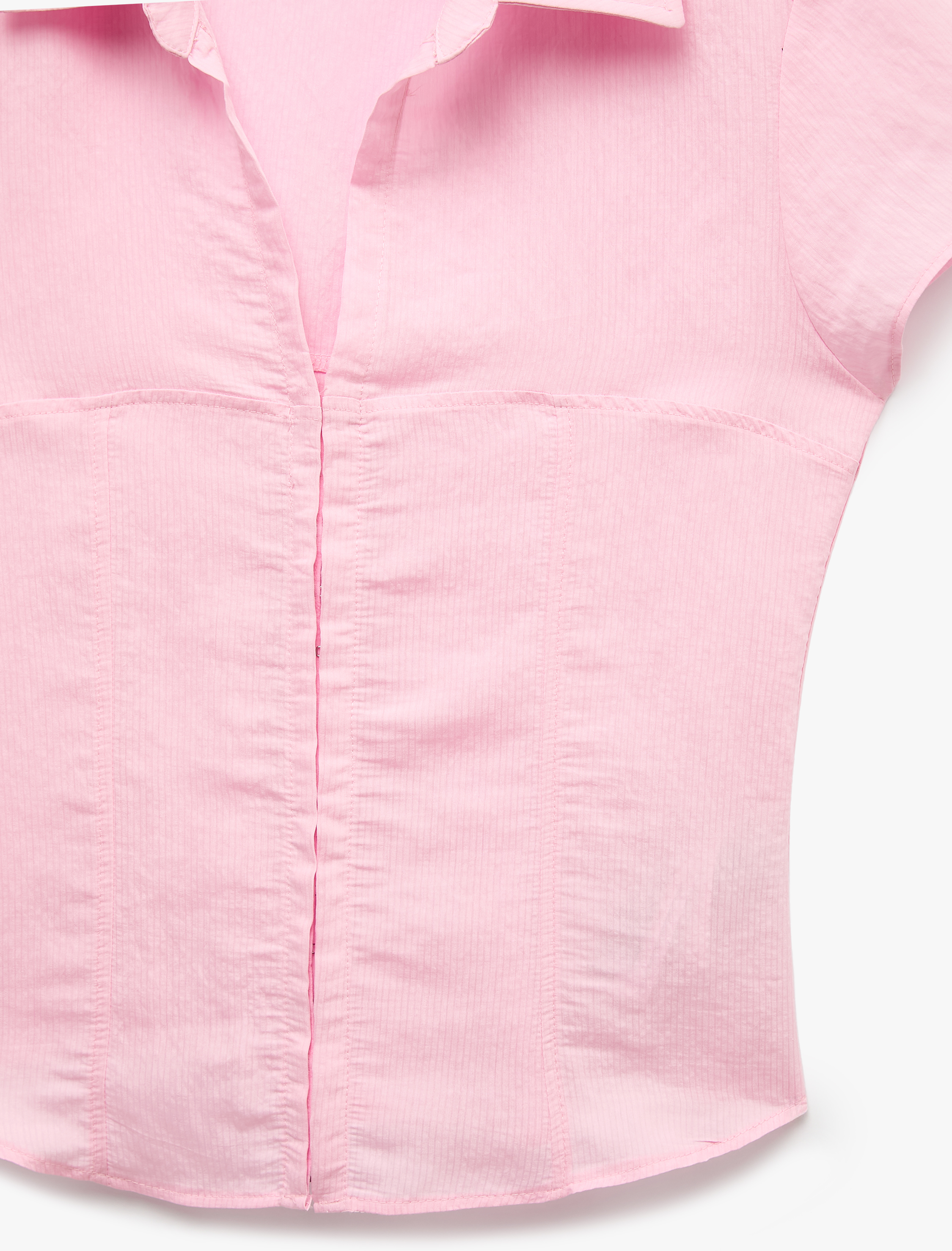   Viskon Slim Fit Kaçık Yaka Kısa Kollu Korse Detaylı Gömlek