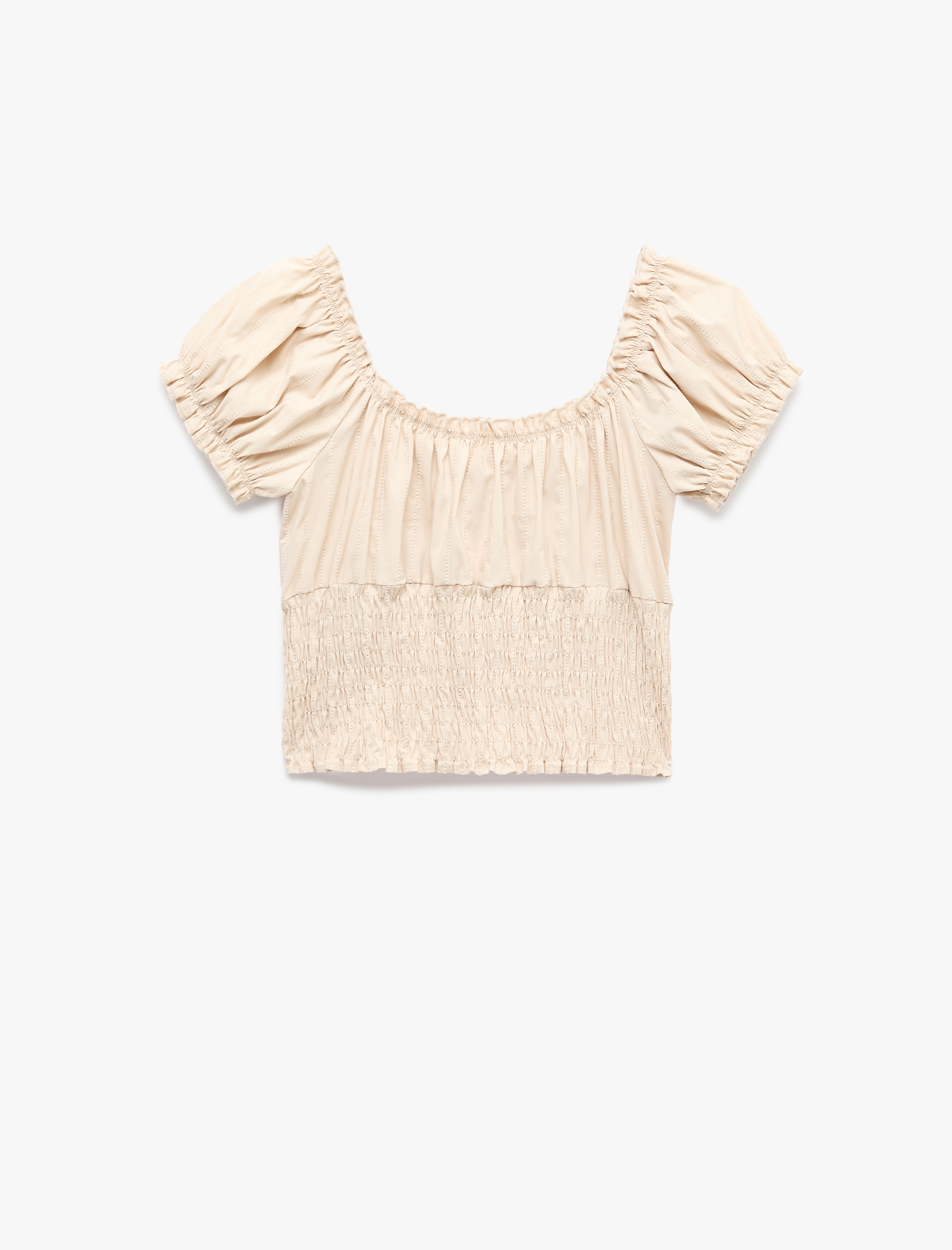   Gipeli Düğme Detaylı Slim Fit Kayık Yaka Balon Kollu Poplin Crop Bluz
