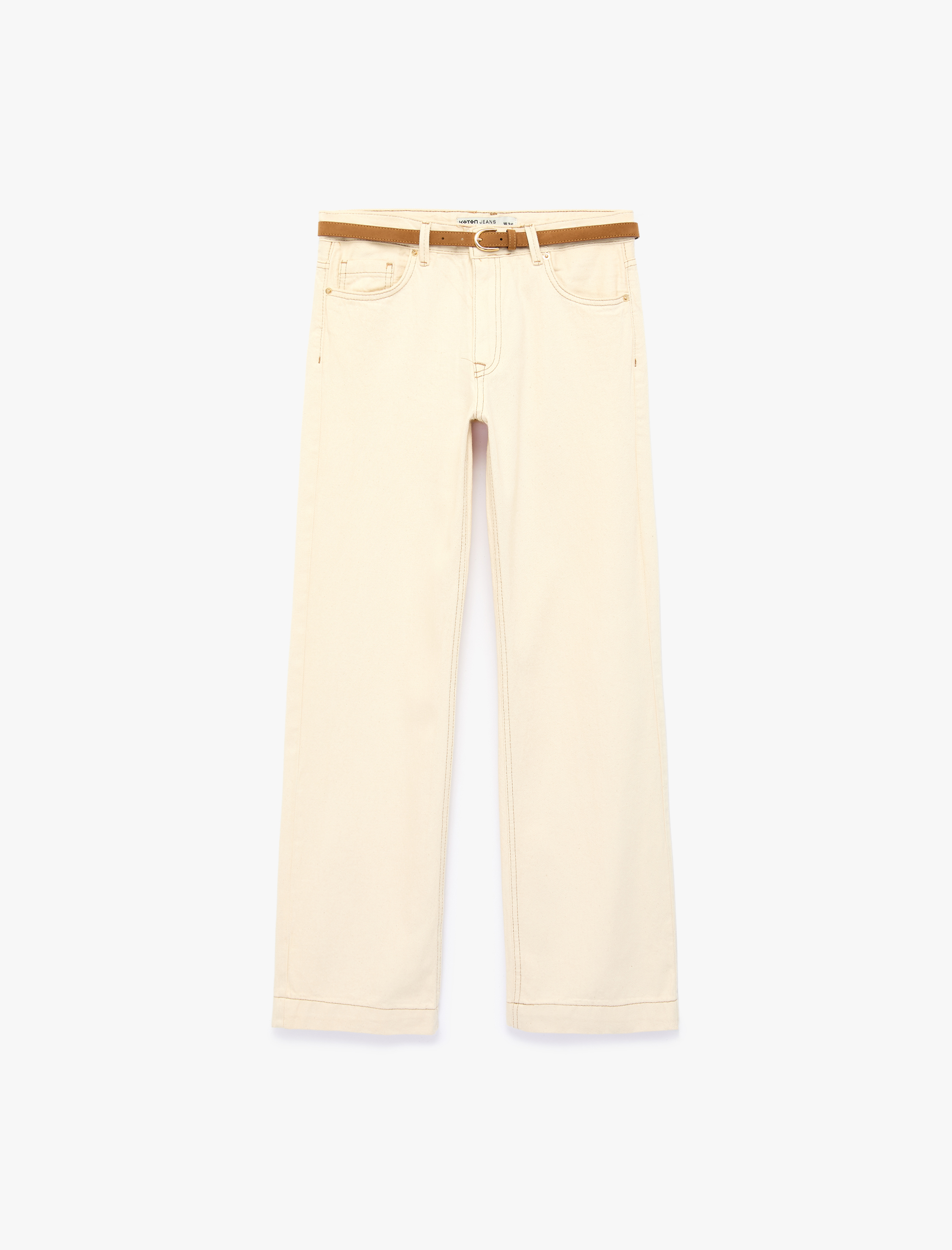   Pamuklu Kemerli Cepli Normal Bel Uzun Düz Paça Pantolon - Straight Fit Jean