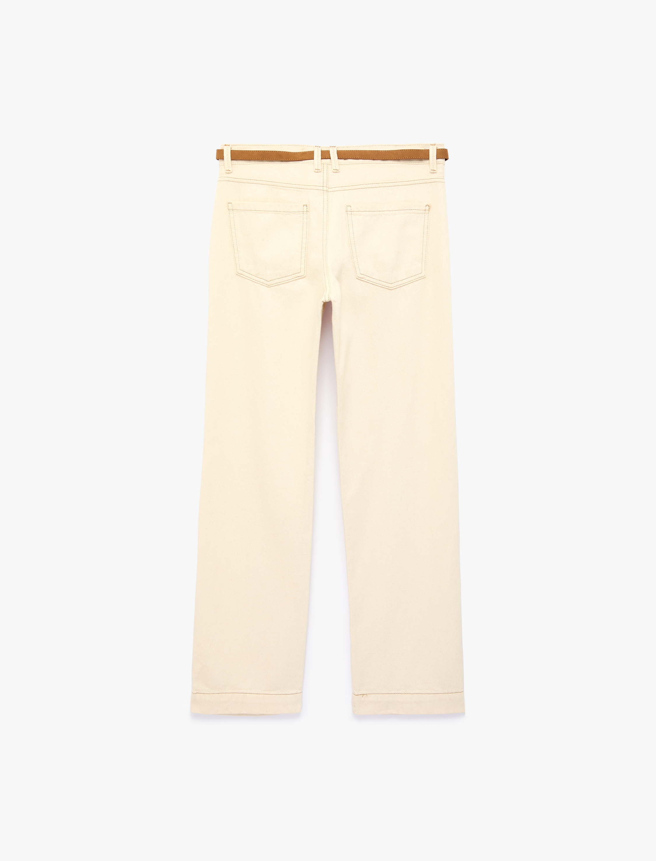   Pamuklu Kemerli Cepli Normal Bel Uzun Düz Paça Pantolon - Straight Fit Jean