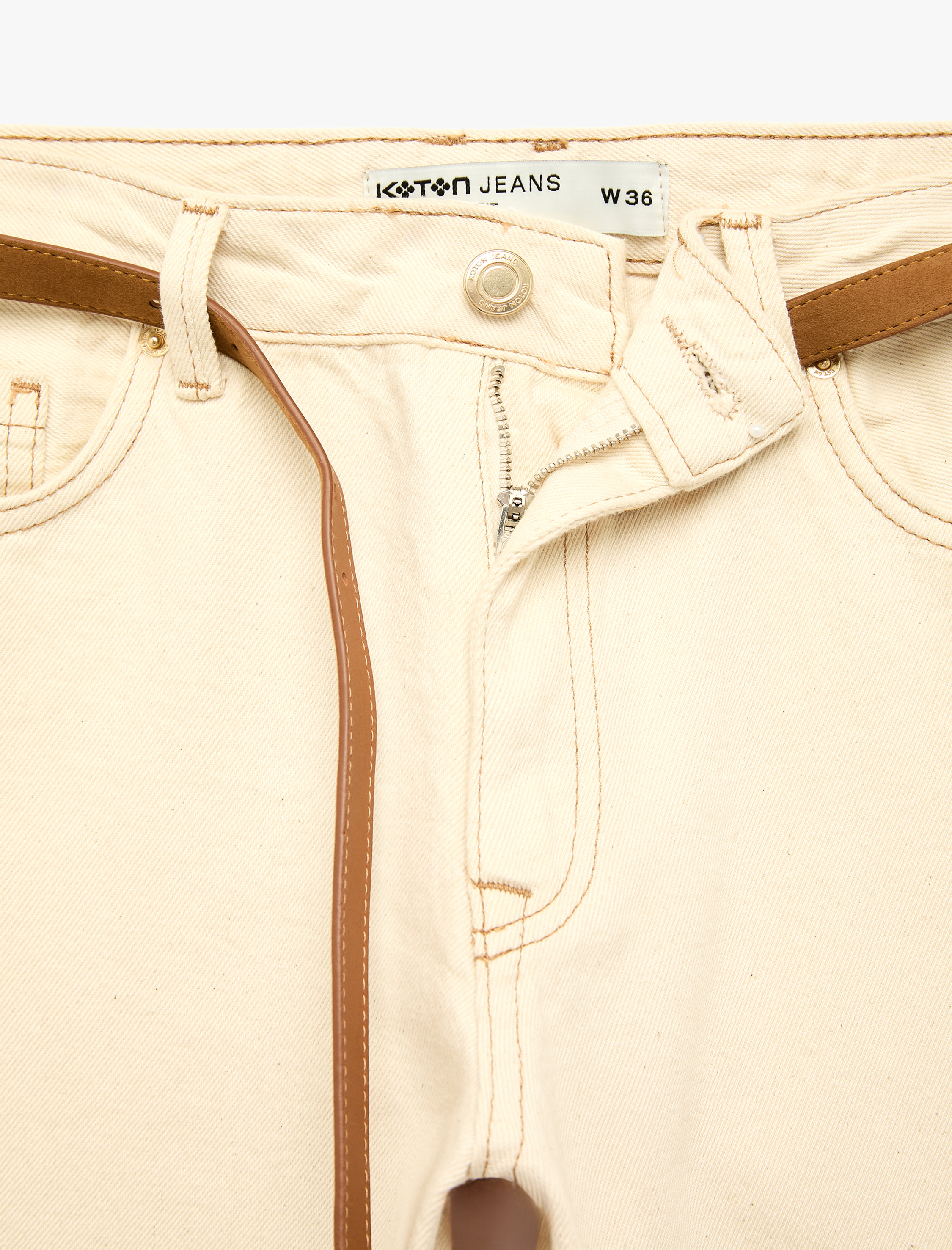   Pamuklu Kemerli Cepli Normal Bel Uzun Düz Paça Pantolon - Straight Fit Jean