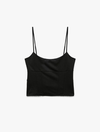 Slim Fit Korse Detaylı Askılı Viskon Crop Top