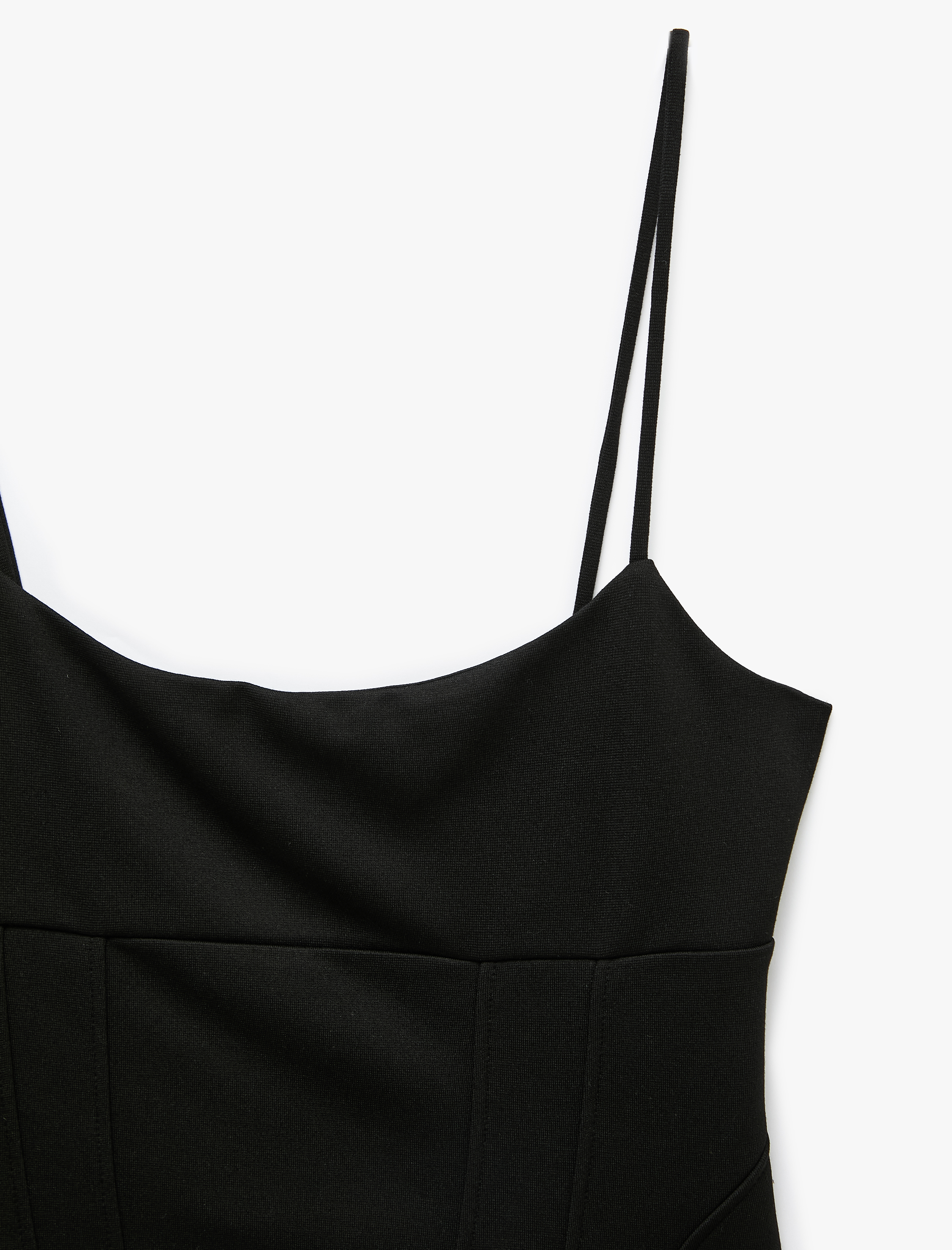   Slim Fit Korse Detaylı Askılı Viskon Crop Top