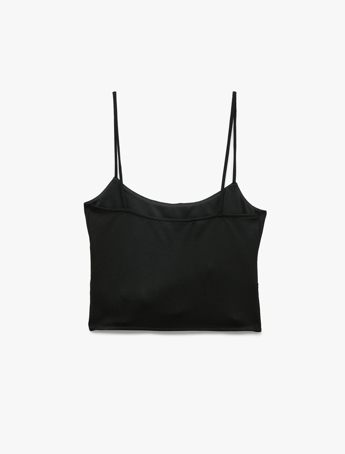  Slim Fit Korse Detaylı Askılı Viskon Crop Top