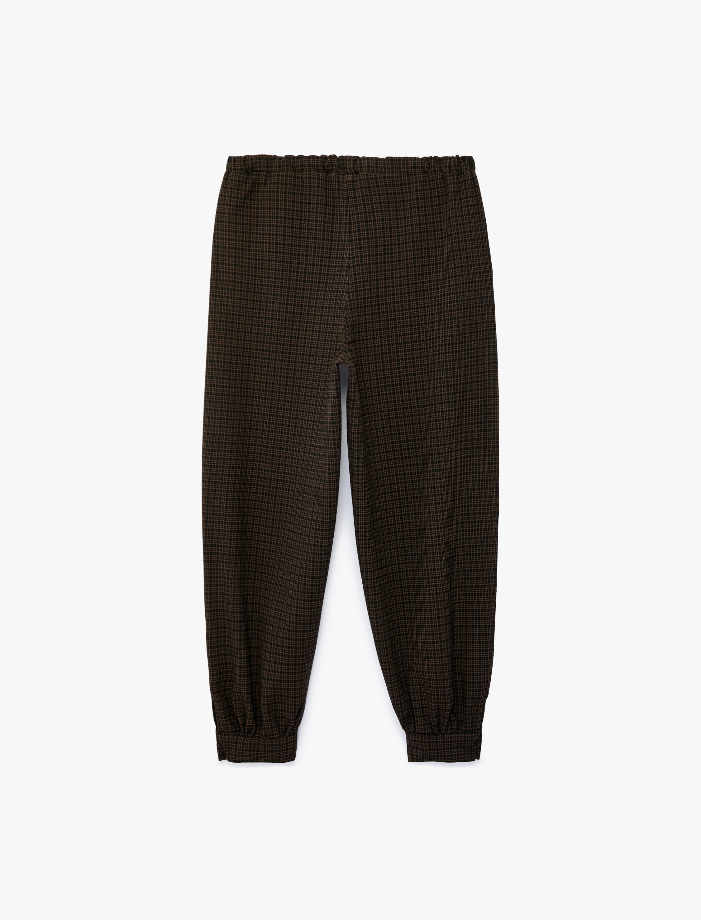   Yüksek Bel Cepli Regular Fit Ekoseli Kısa Jogger Pantolon