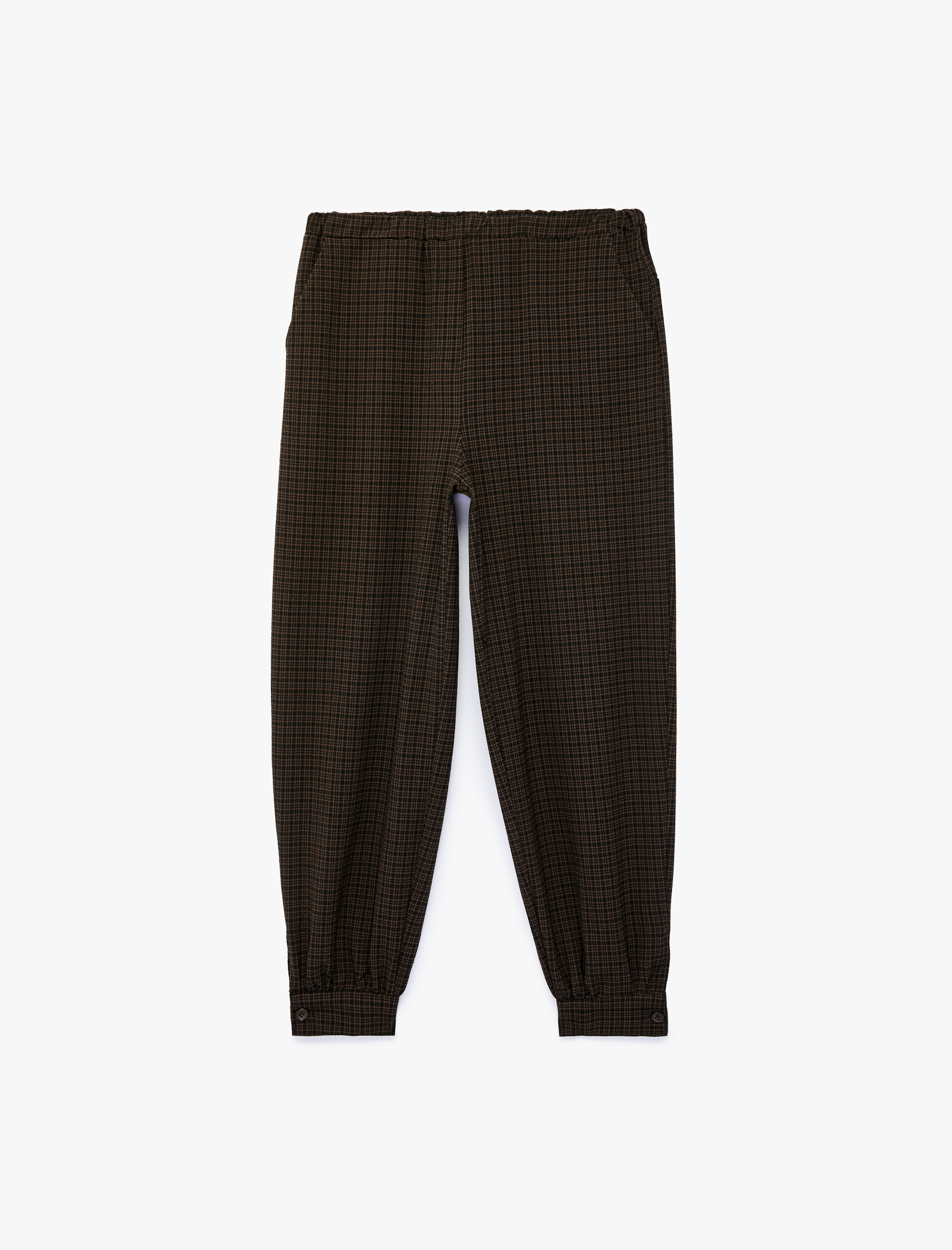   Yüksek Bel Cepli Regular Fit Ekoseli Kısa Jogger Pantolon